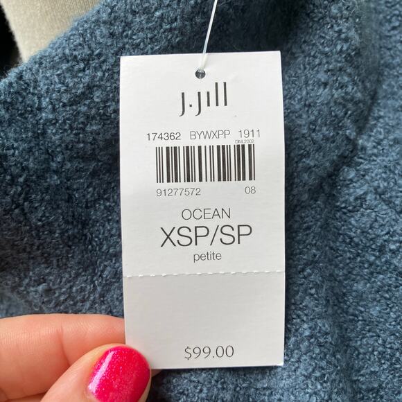 J Jill PureJill Sweater XS/S Blue Pullover Mock Neck Open Sided Oversized NWT - Picture 12 of 12